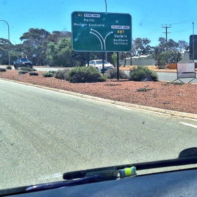 Port Augusta road sign to Perth
